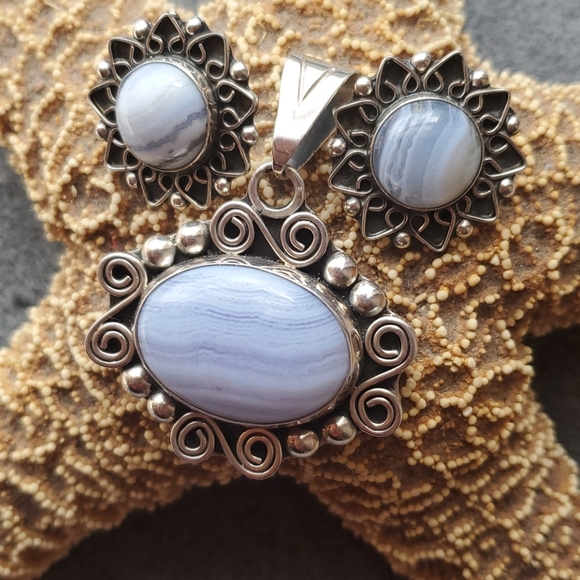 CII Mexico Sterling Blue Lace Agate Set - Picture 2 of 12